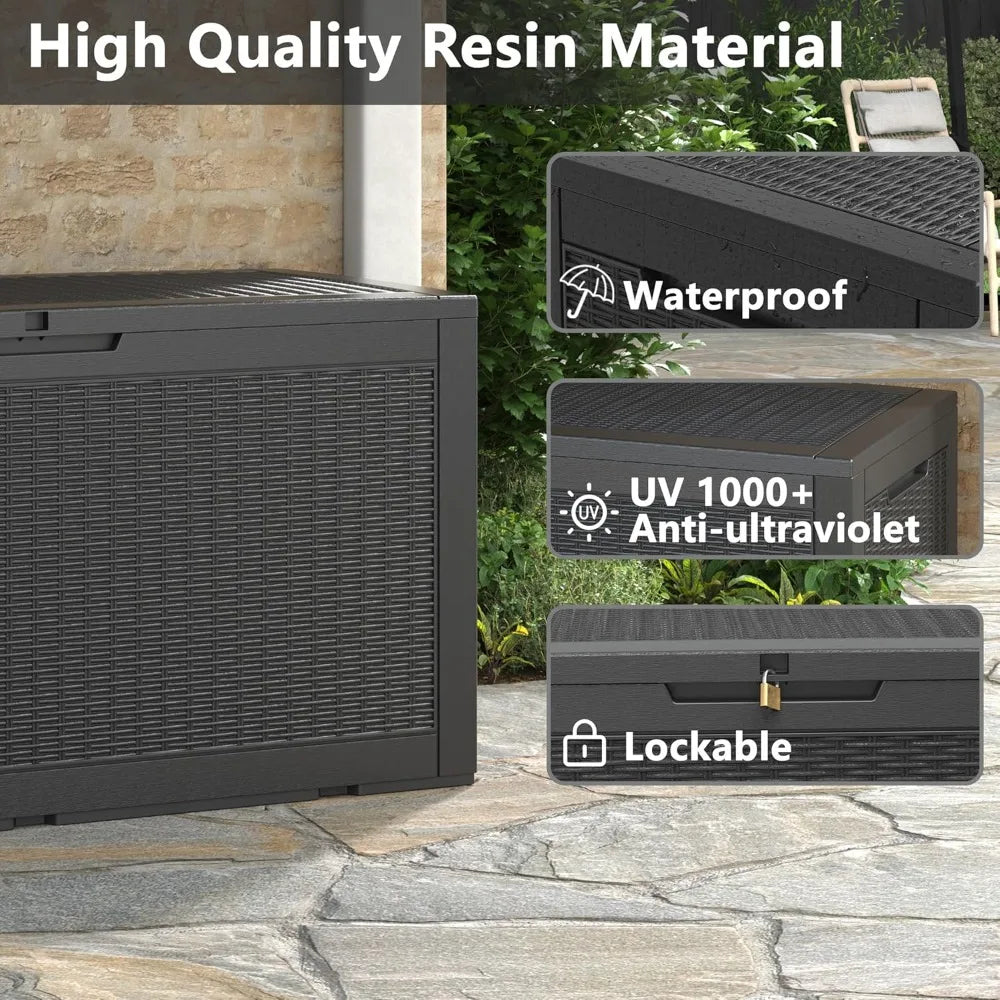 LHBGO Rattan Deck Box Lockable Outdoor Waterproof Storage