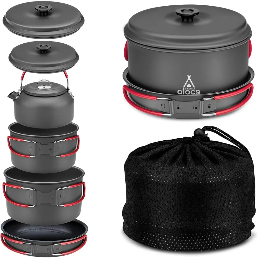 ALOCS Camping Cookware Set Four In One Hard Aluminum