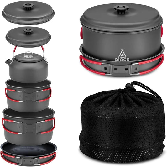 ALOCS Camping Cookware Set Four In One Hard Aluminum