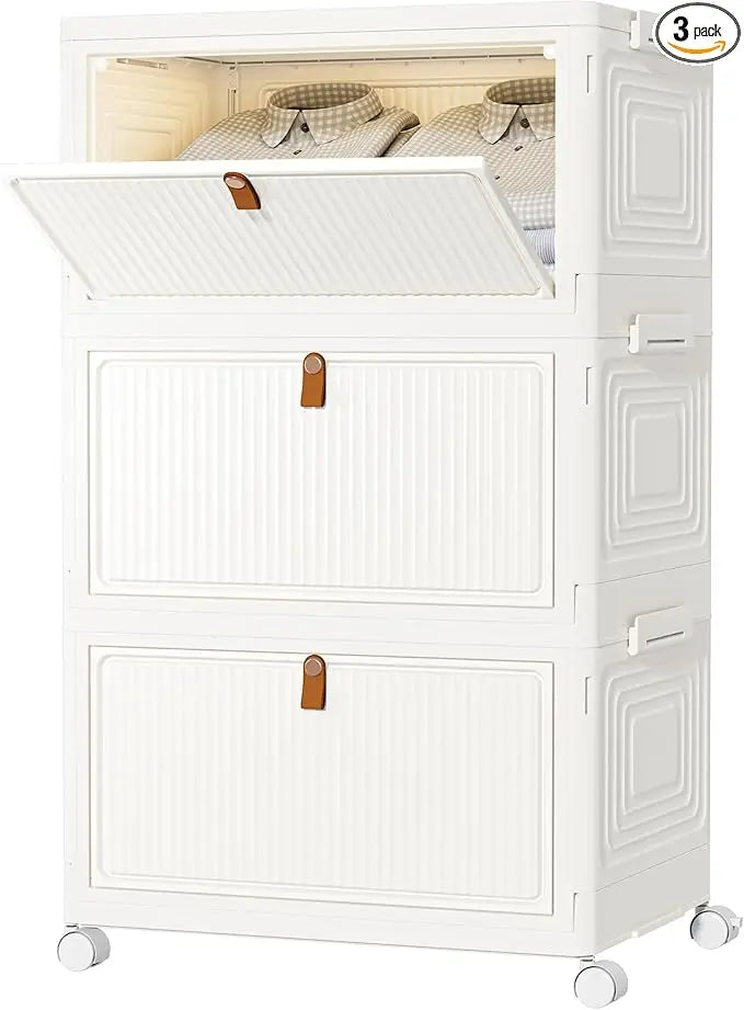 HUANHUICN Stackable Closet Storage Bins Foldable With Lid