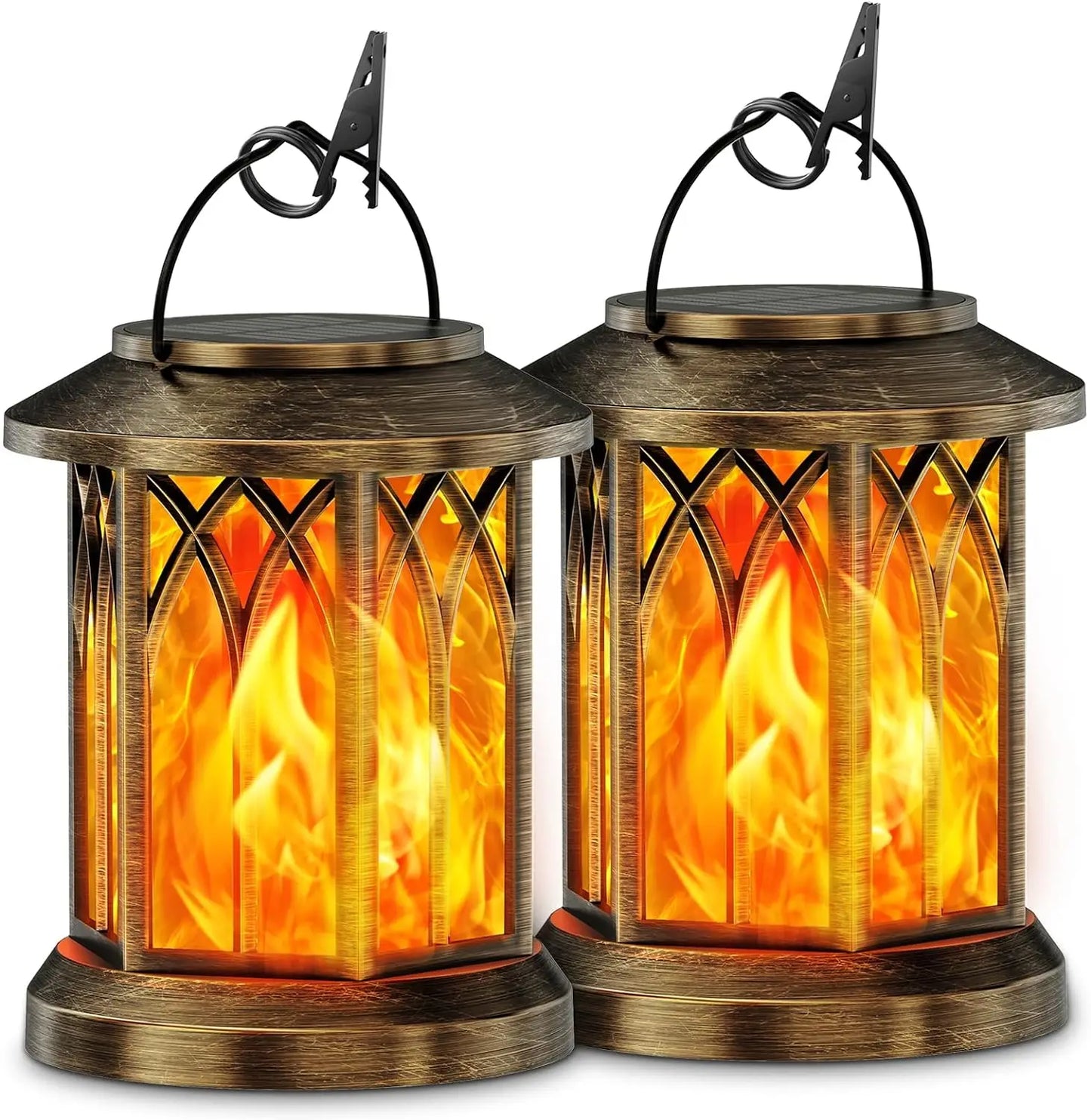 KPSTEK 2 Pack Flickering Flame Solar Outdoor Lanterns