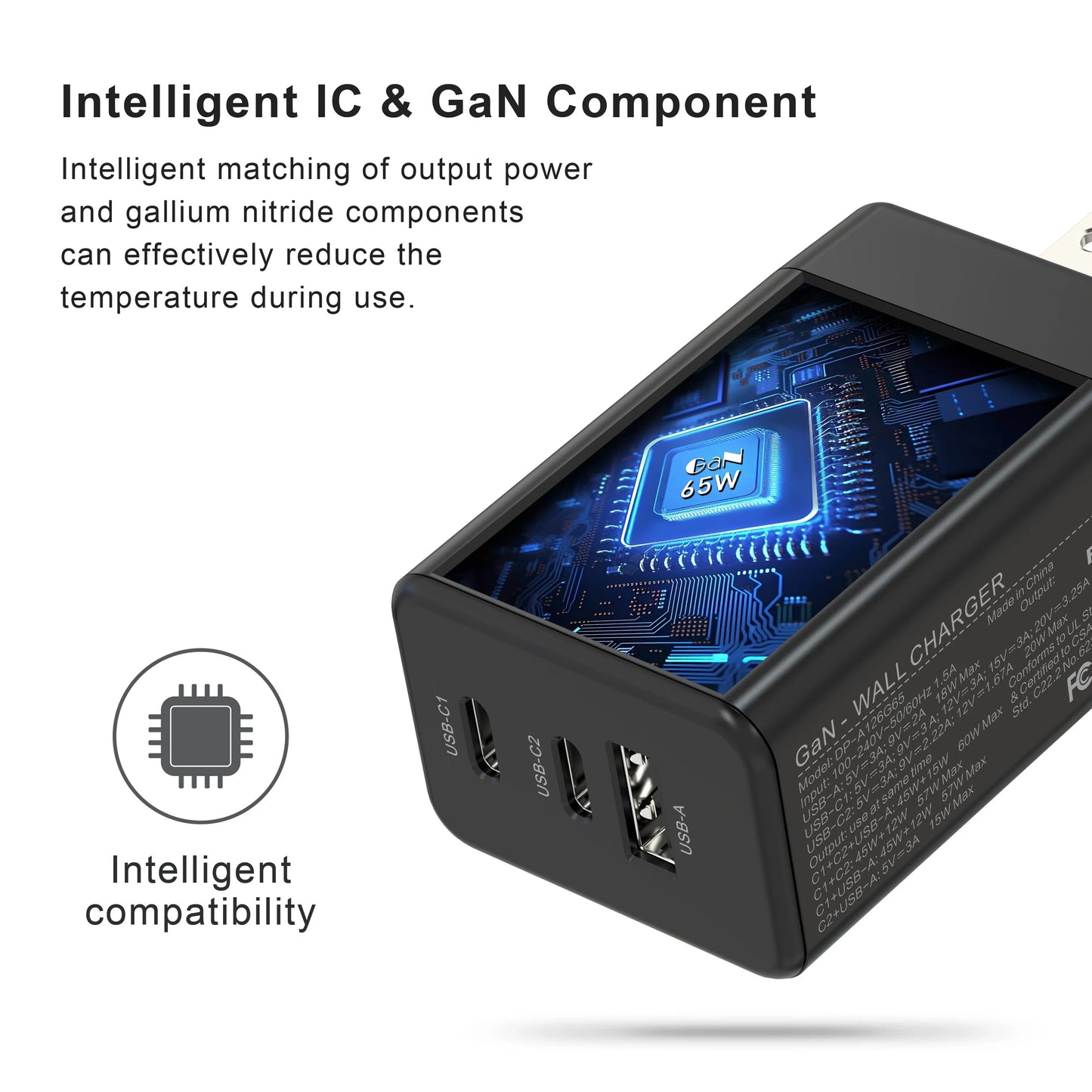 Sanprio 65W USB C GaN Charger 3 Ports With 6.6ft Cable