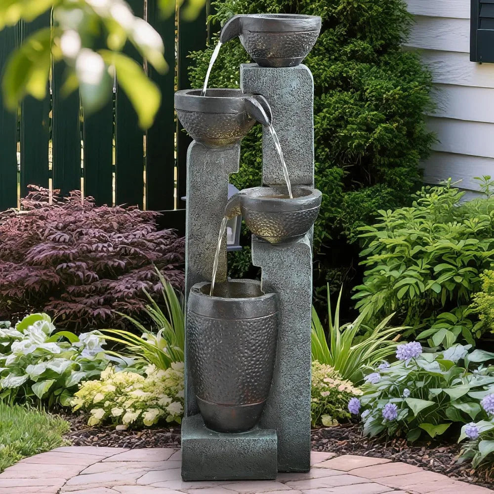 Hamiedun 4 Tier Outdoor Garden Water Fountain Resin Decor