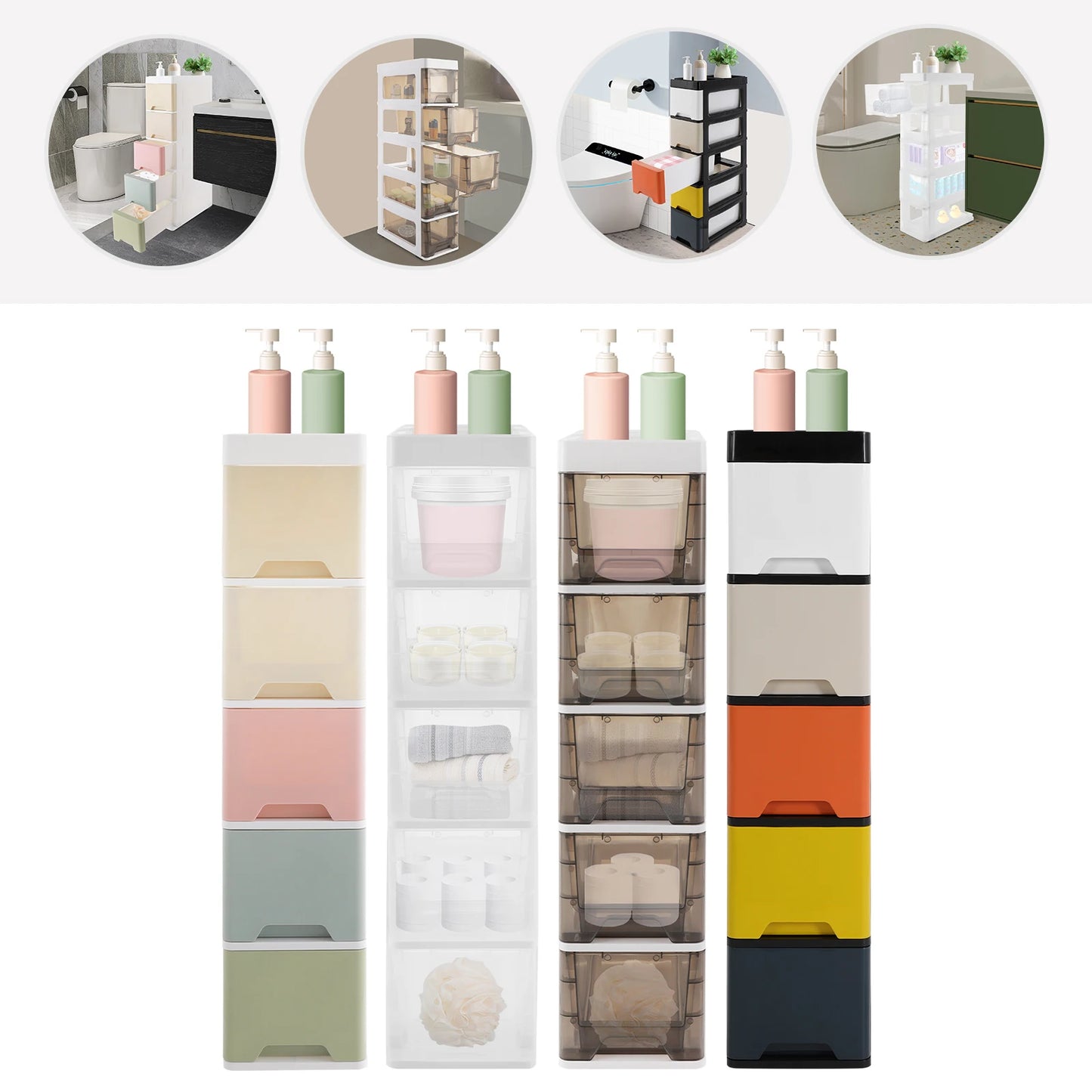 Fininsh 5 Tier PP Rectangular Bathroom Storage Cabinet