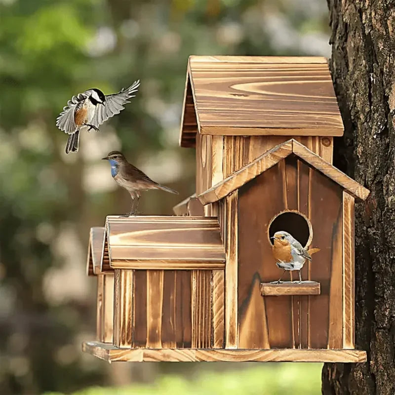 Outdoor Bird House, Small House Style Bird House, Natural Wooden Hummingbird and Cardinal House, Outdoor Hanging