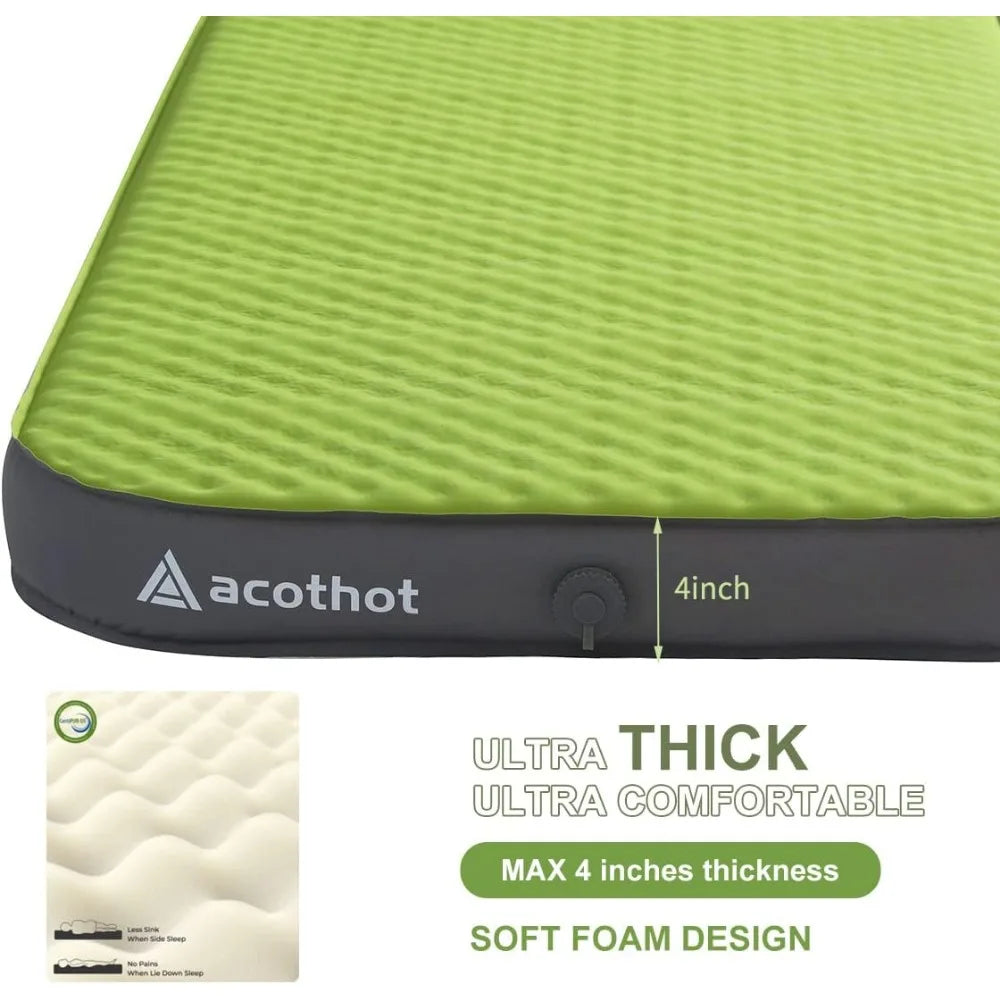 Super thick foam inflatable sleeping bag with pump bag for tent, car, home - Portable camping mat, All season comfort (double)