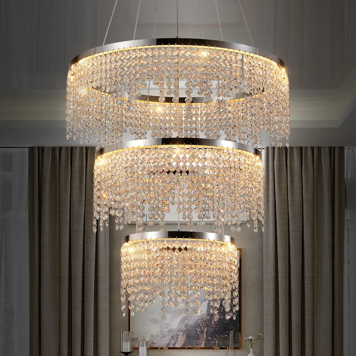 Crystal Pendant LED Ceiling Light Adjustable Temperature