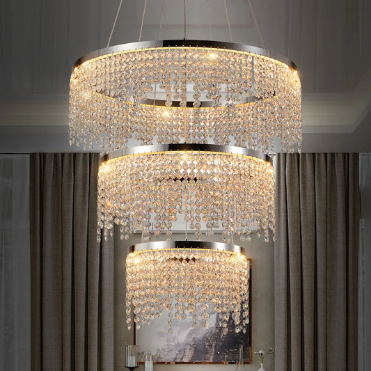 Crystal Pendant LED Ceiling Light Adjustable Temperature