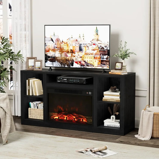 Fireplace TV Stand for 65 Inch TV, Media Entertainment Center Console Table with 26" Electric Fireplace, Farmhouse TV Stand wit