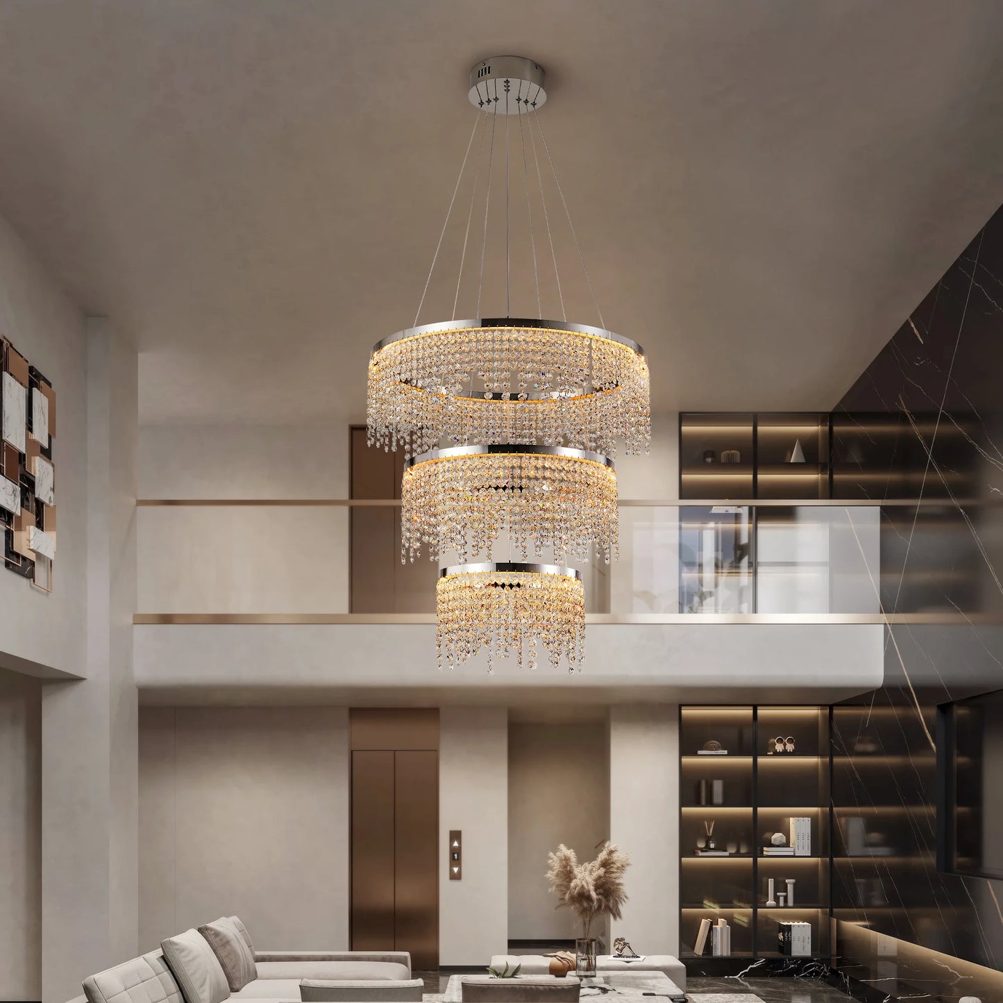 Crystal Pendant LED Ceiling Light Adjustable Temperature