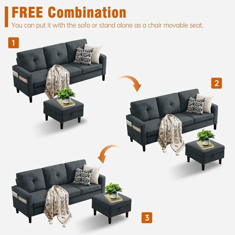 Sectional Sofa for Living Room,with Storage and Reversible Chaise,3 Seats Sectional L Shaped Couch