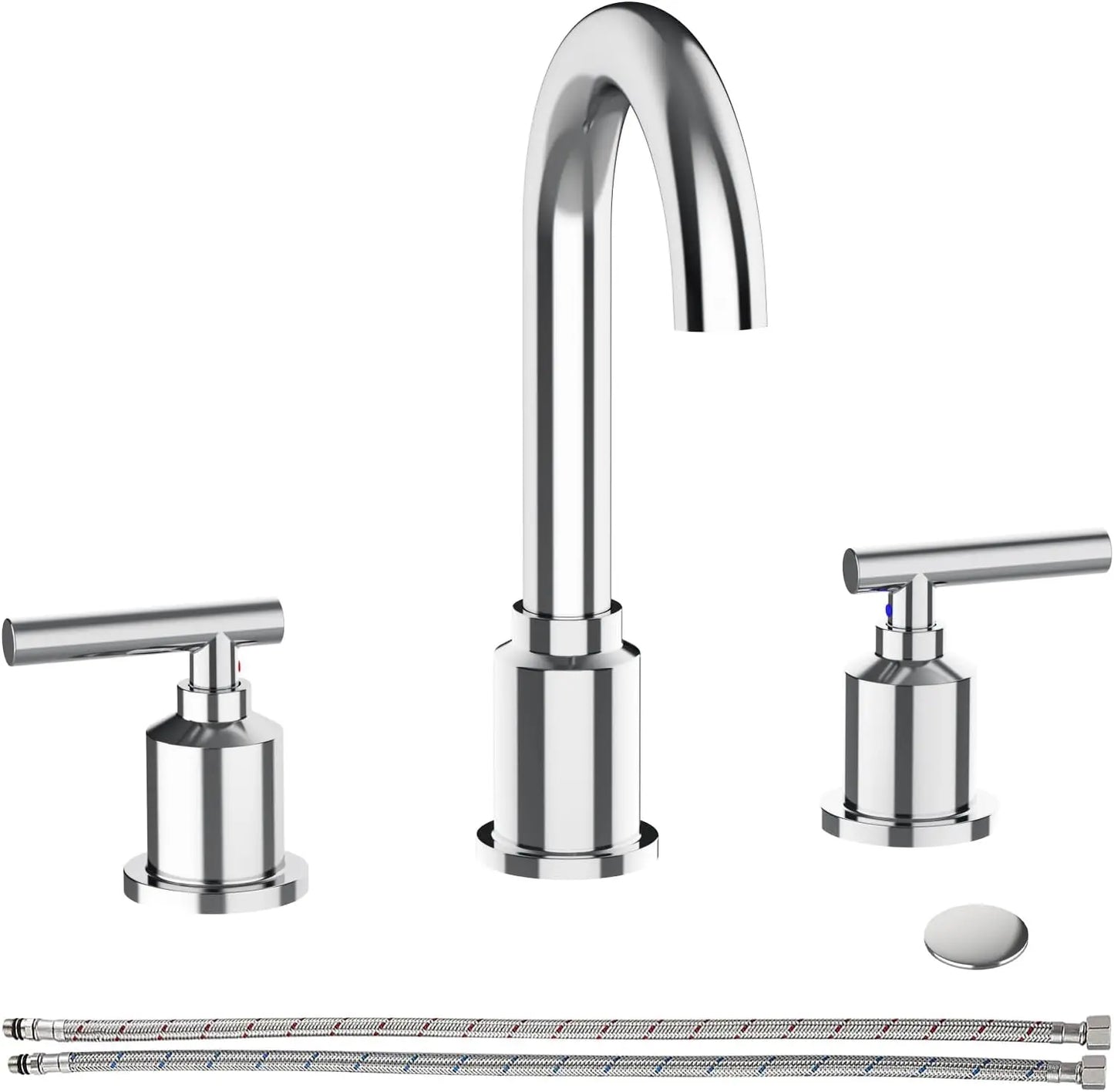 8 Inch 3 Hole Chrome Finish Bath Faucet With Pop Up Drain