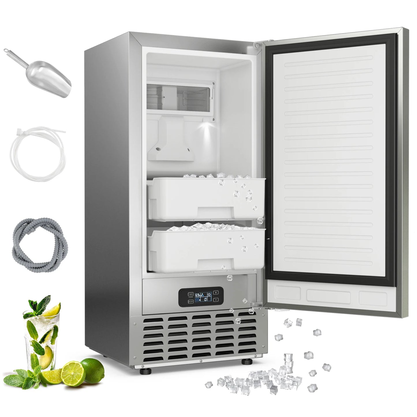 Under Counter Nugget Ice Maker with Self Cleaning 80 lbs Day