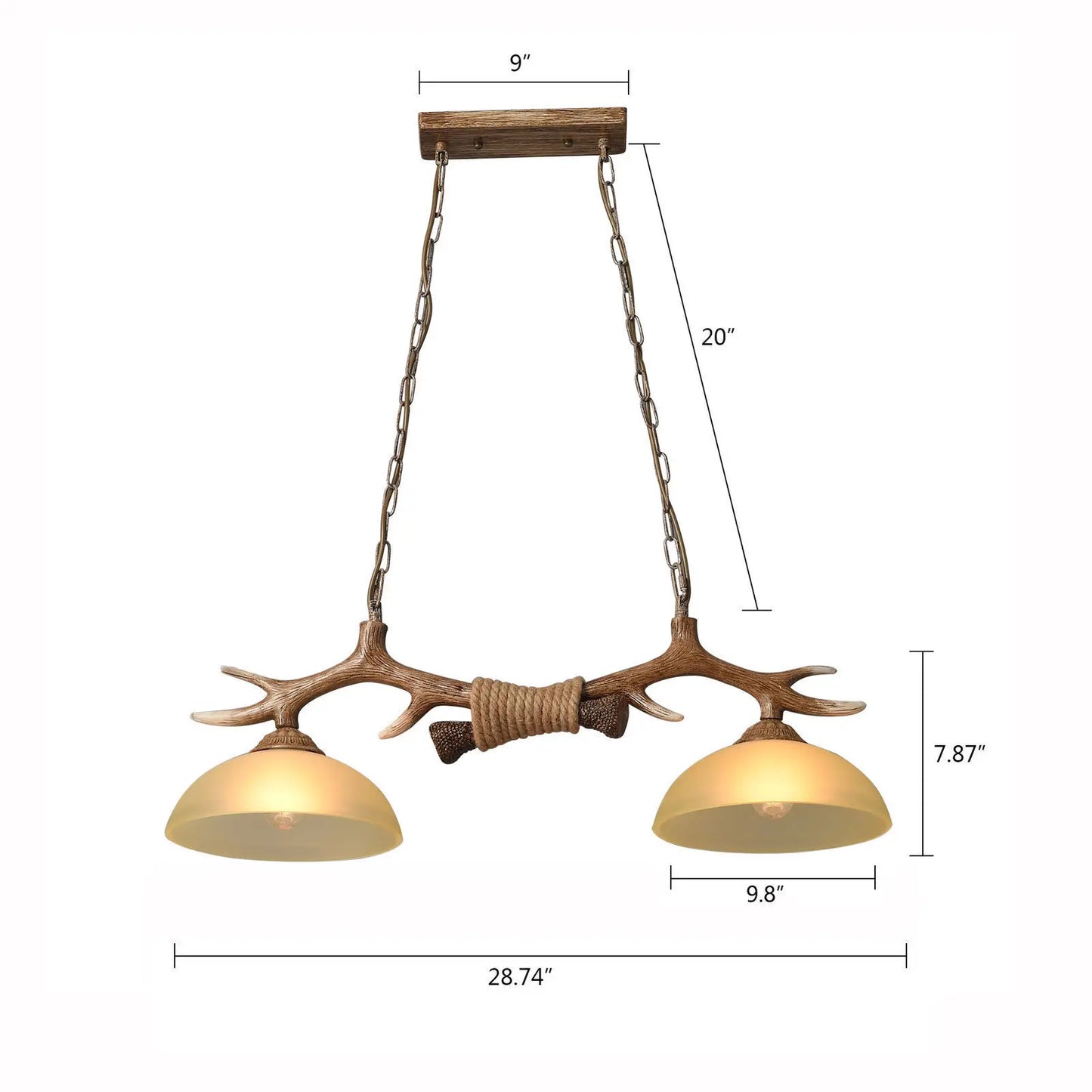Rustic Cabin Deer Antler Chandelier 2-Light Hunter Lamp Fixture Ceiling Lamp