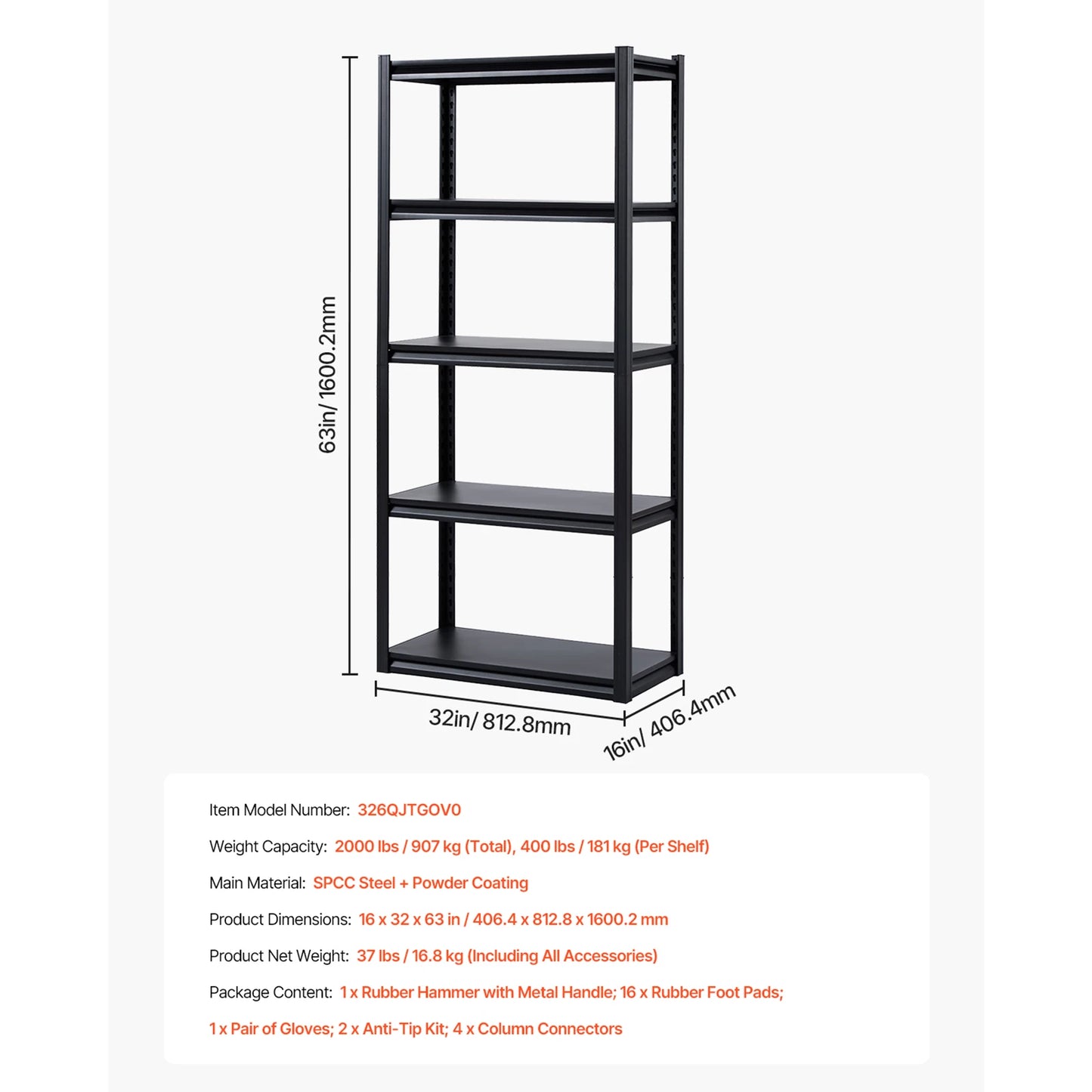 VEVOR 5 Tier Garage Storage Shelves Heavy Duty Metal Rack