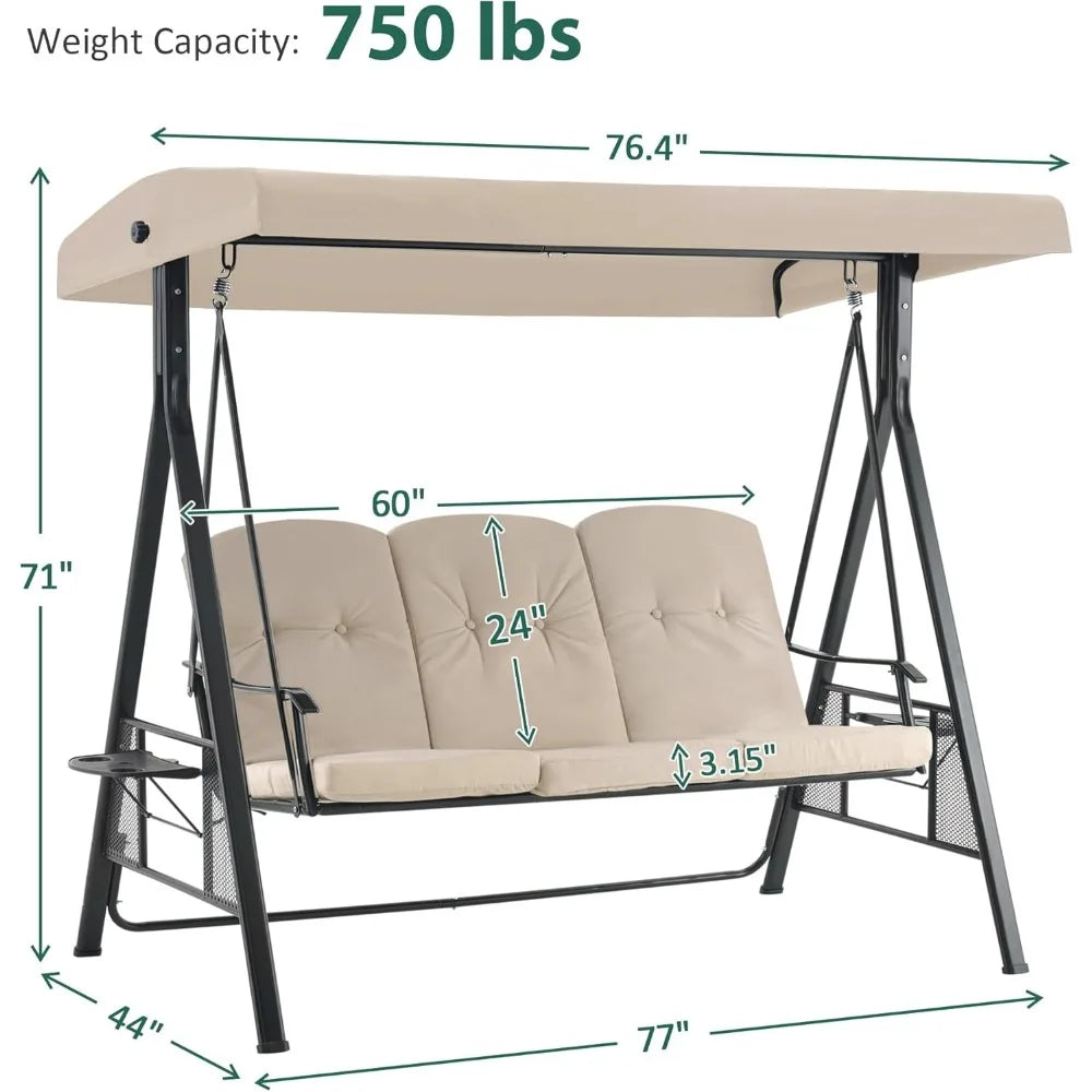 Angduo Patio Swing MCombo 3 Seat With Adjustable Canopy