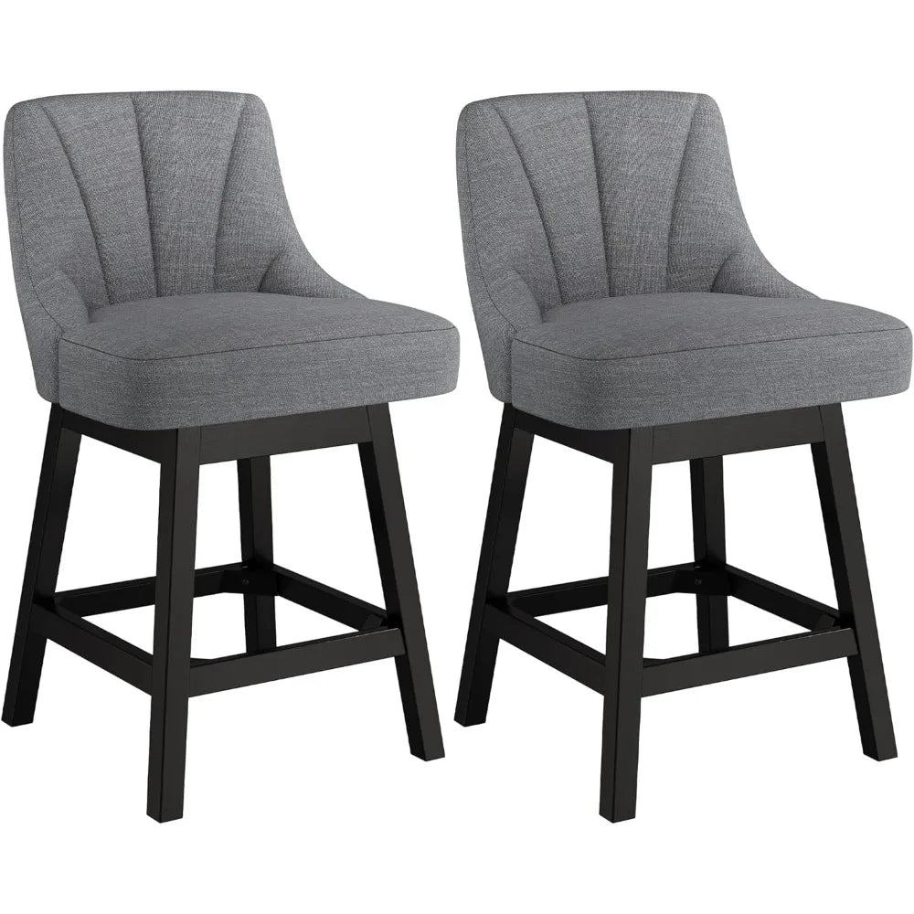 2025 Upgraded Swivel Bar Stools with Backs, 26" Counter Height Bar Stools Set of 2, Linen Fabric Upholstered Counter Barstools w
