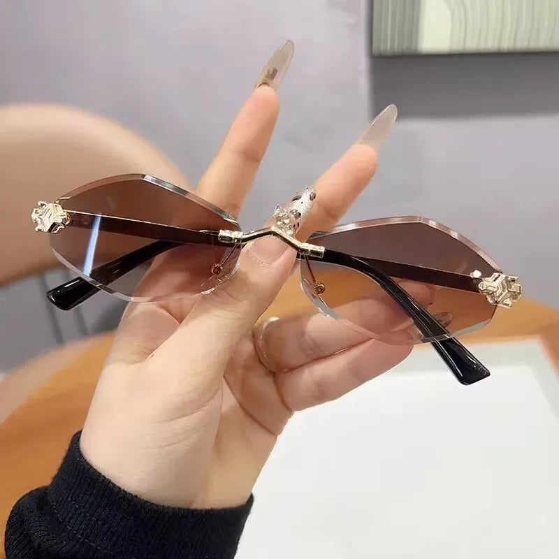 Frameless Rhombus Womens Sunglasses Elegant Versatile UV400
