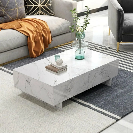 41 Inch Marble White Coffee Table for Modern Living Room