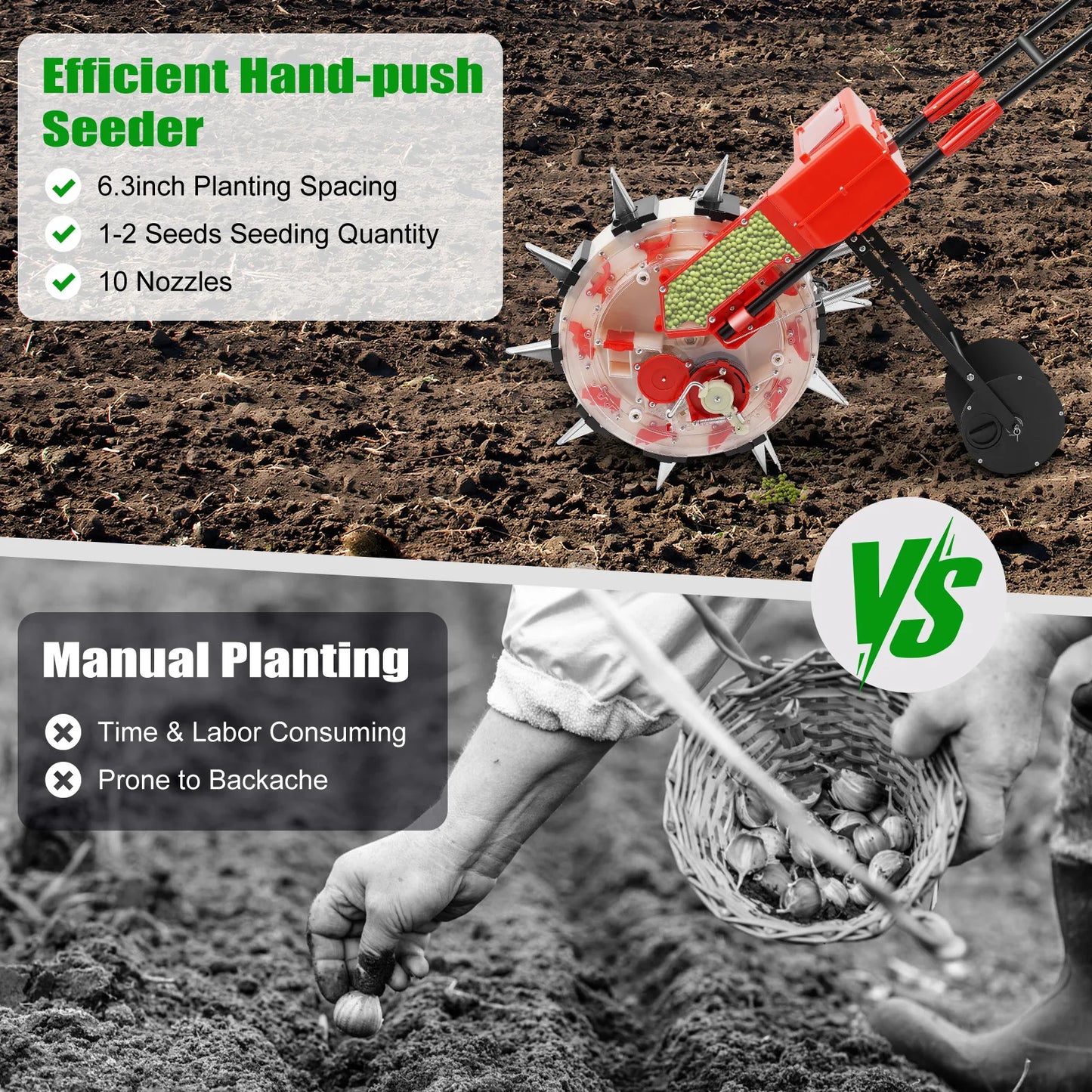 CNCEST Garden Push Seeder Adjustable Sowing Depth Control