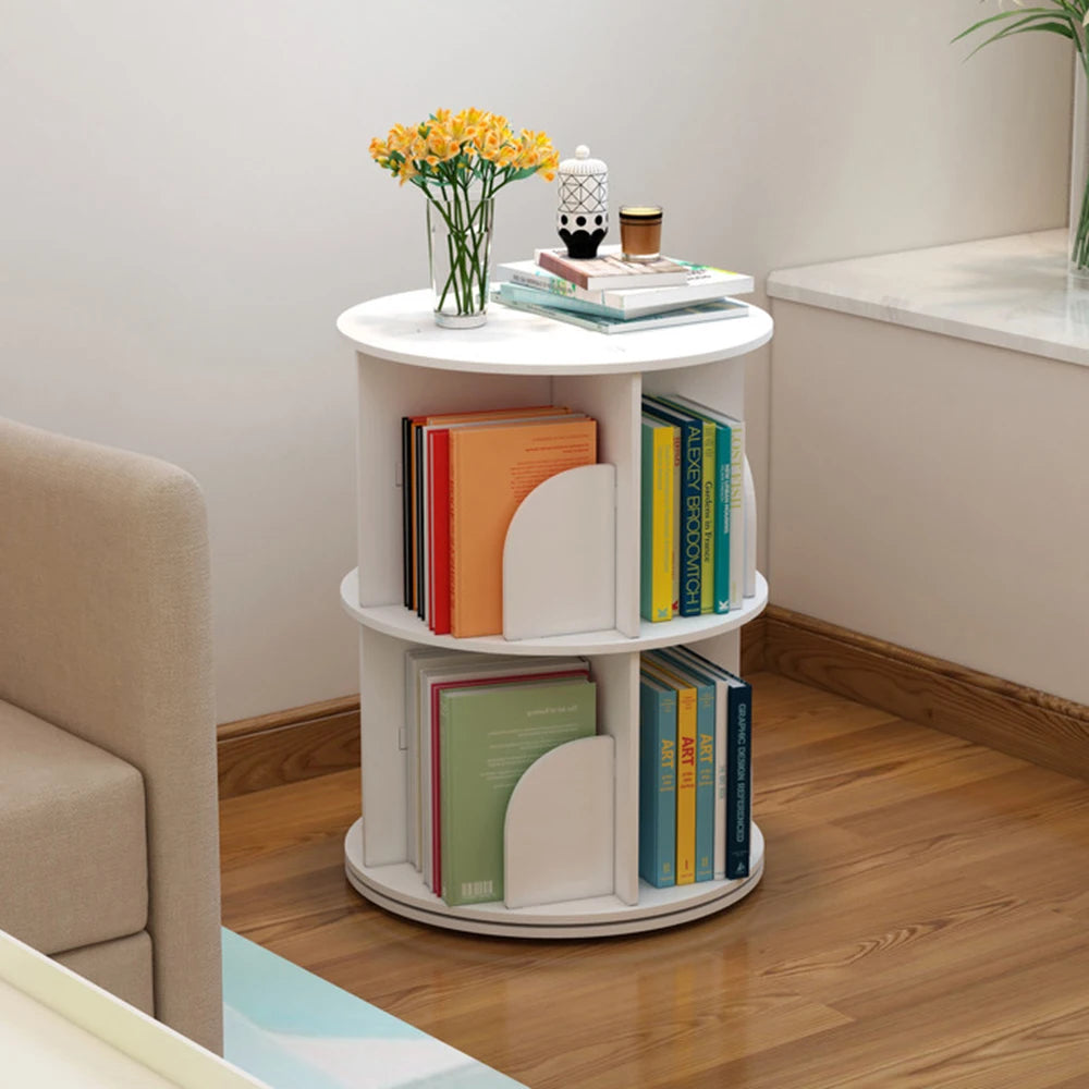 Hign-concerned Rotating Bookshelf 2 Tier Bookcase PVC