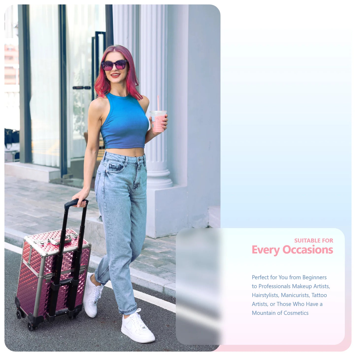 Maxulene Rolling Makeup Train Case With 4 Tray Trolley