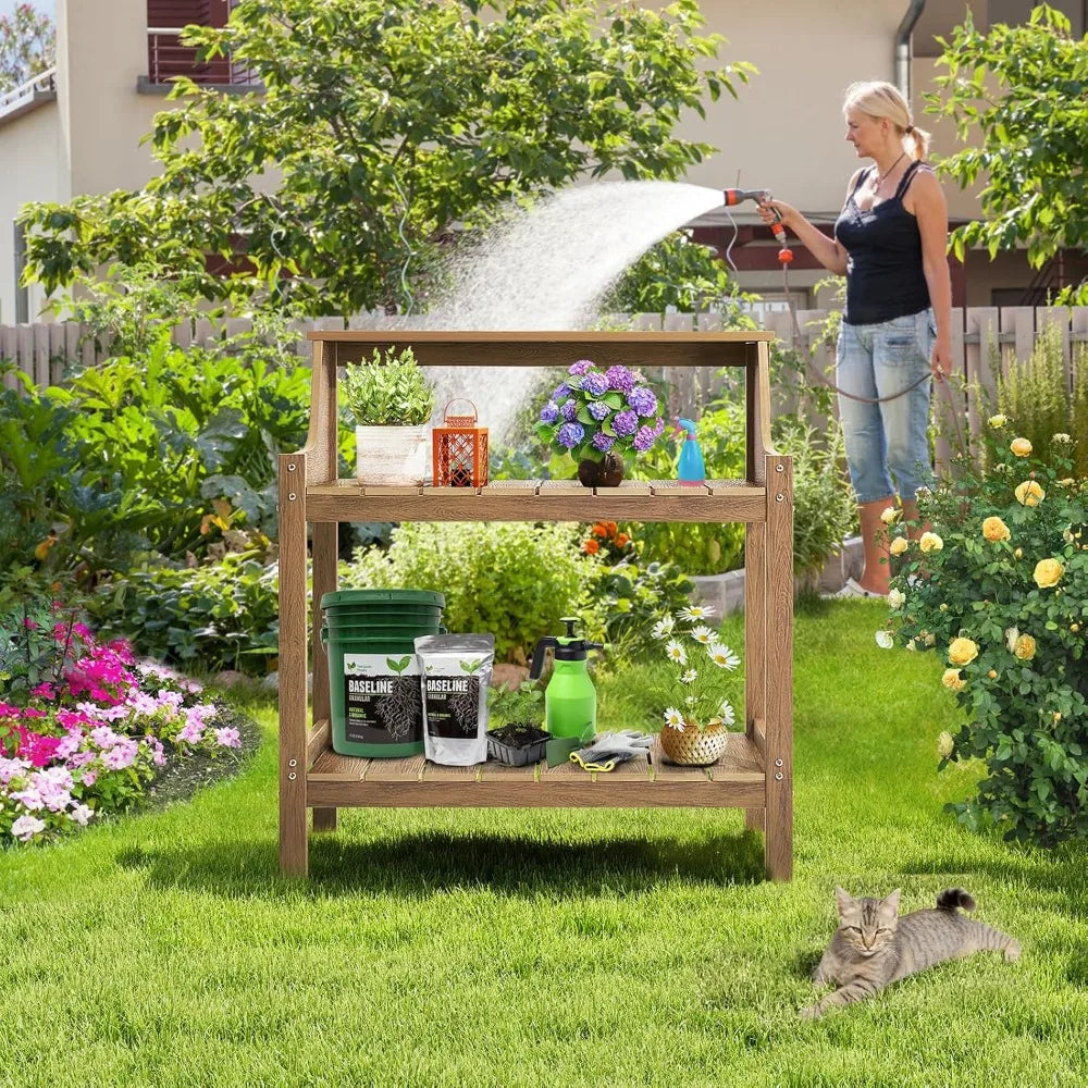 All Weather Outdoor Potting Bench With Four Side Hooks