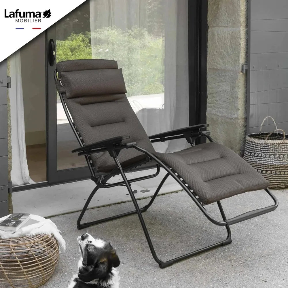 Futura Air Comfort Zero Gravity Chair XL Series Outdoor Lounge Relaxation with Headrest, Cushion, Footrest and Foot Glides, Tau