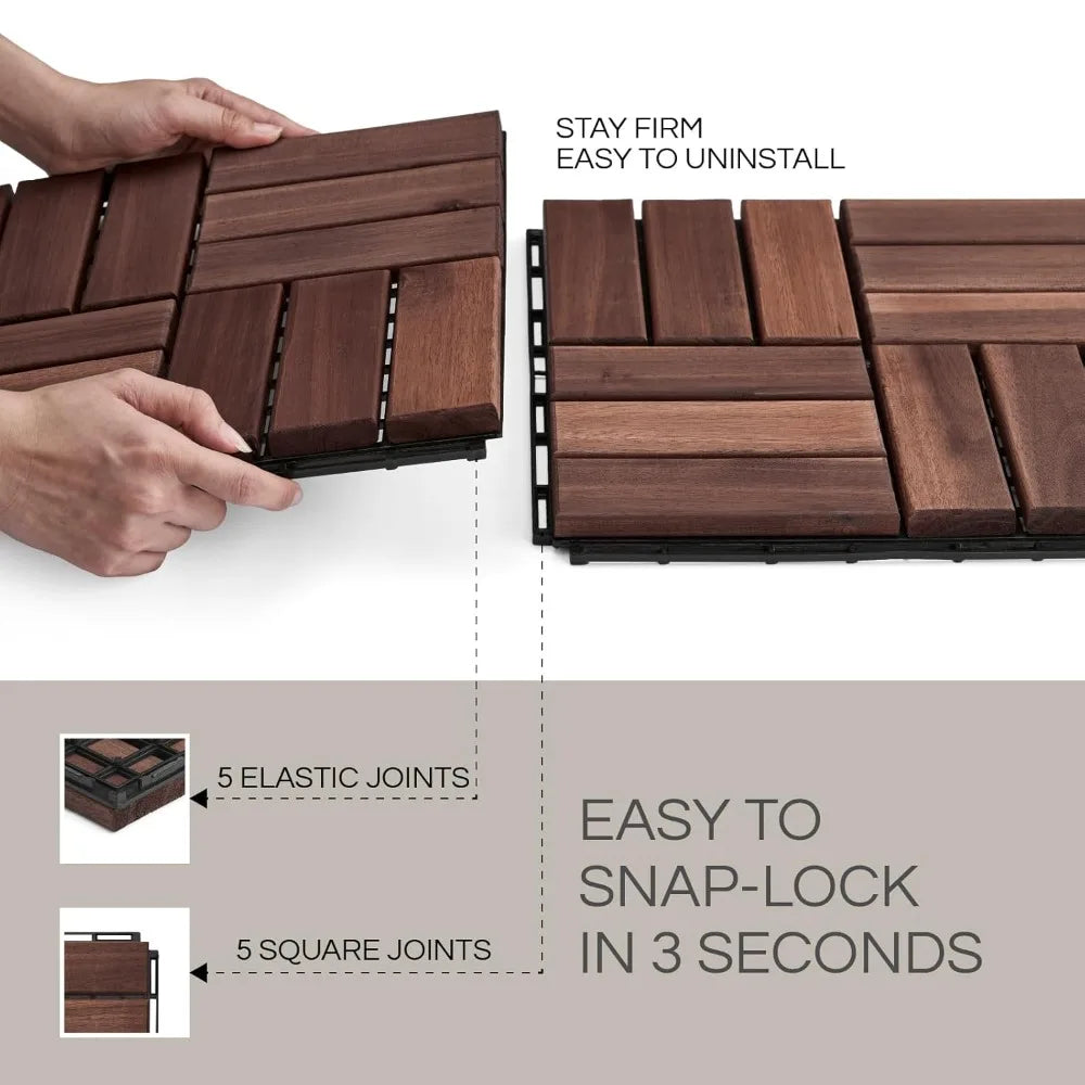 Premium Acacia Wood Deck Tiles Interlocking Outdoor Use