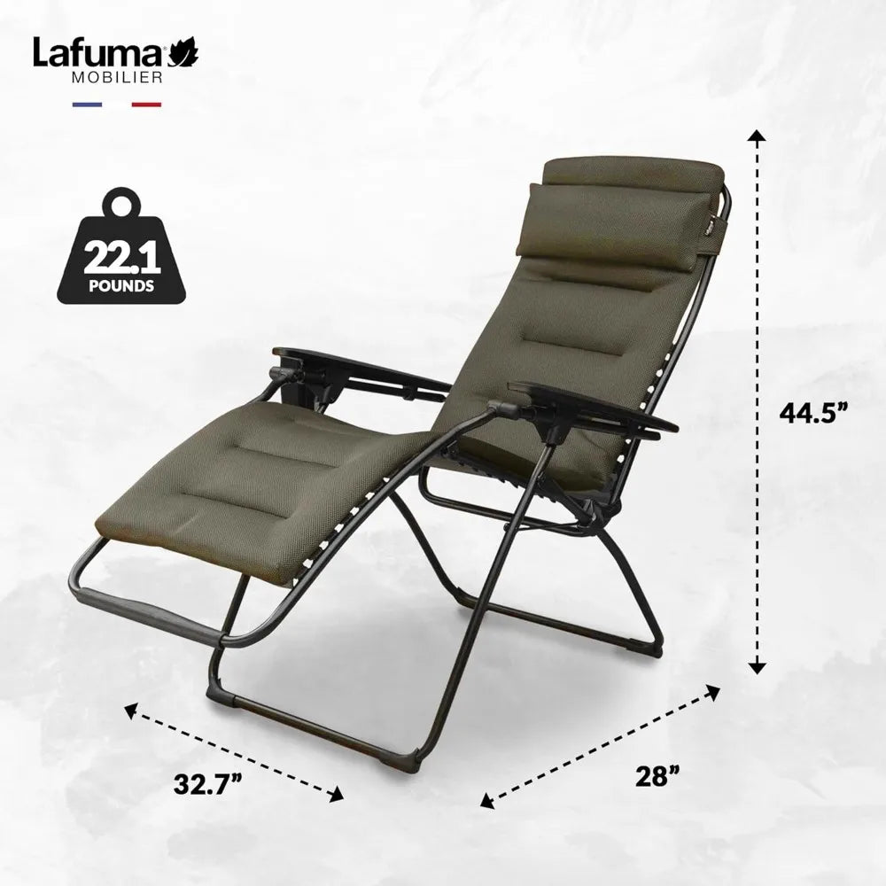 Futura Air Comfort Zero Gravity Chair XL Series Outdoor Lounge Relaxation with Headrest, Cushion, Footrest and Foot Glides, Tau