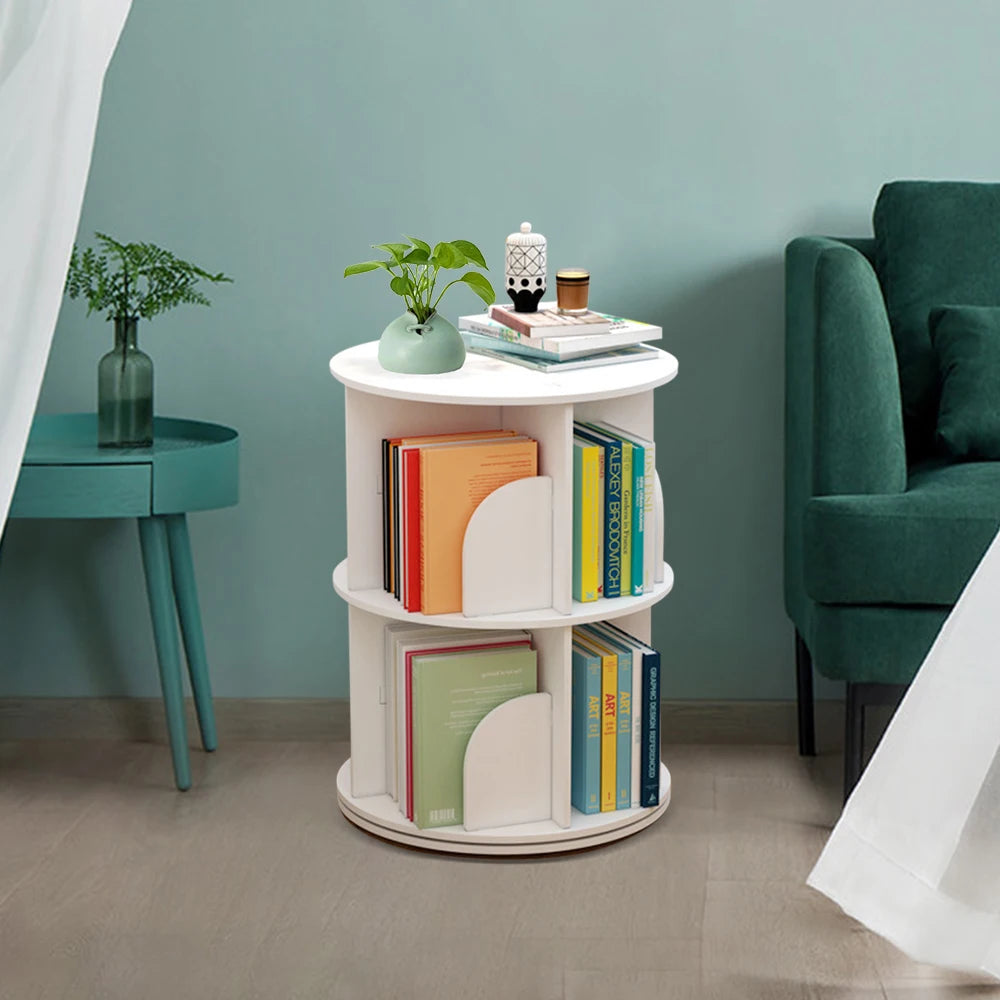 Hign-concerned Rotating Bookshelf 2 Tier Bookcase PVC