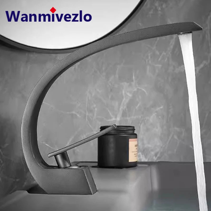 Black Chrome Bathroom Basin Faucet Deck Mount Mixer