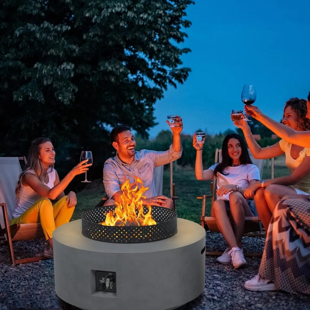32 Inch Fire Pit Table, 3 in 1 65,000 BTU Round Gas Firepit, Wind Guard, Baking Sheet, 2-Piece Outdoor Propane Fire Pit Table