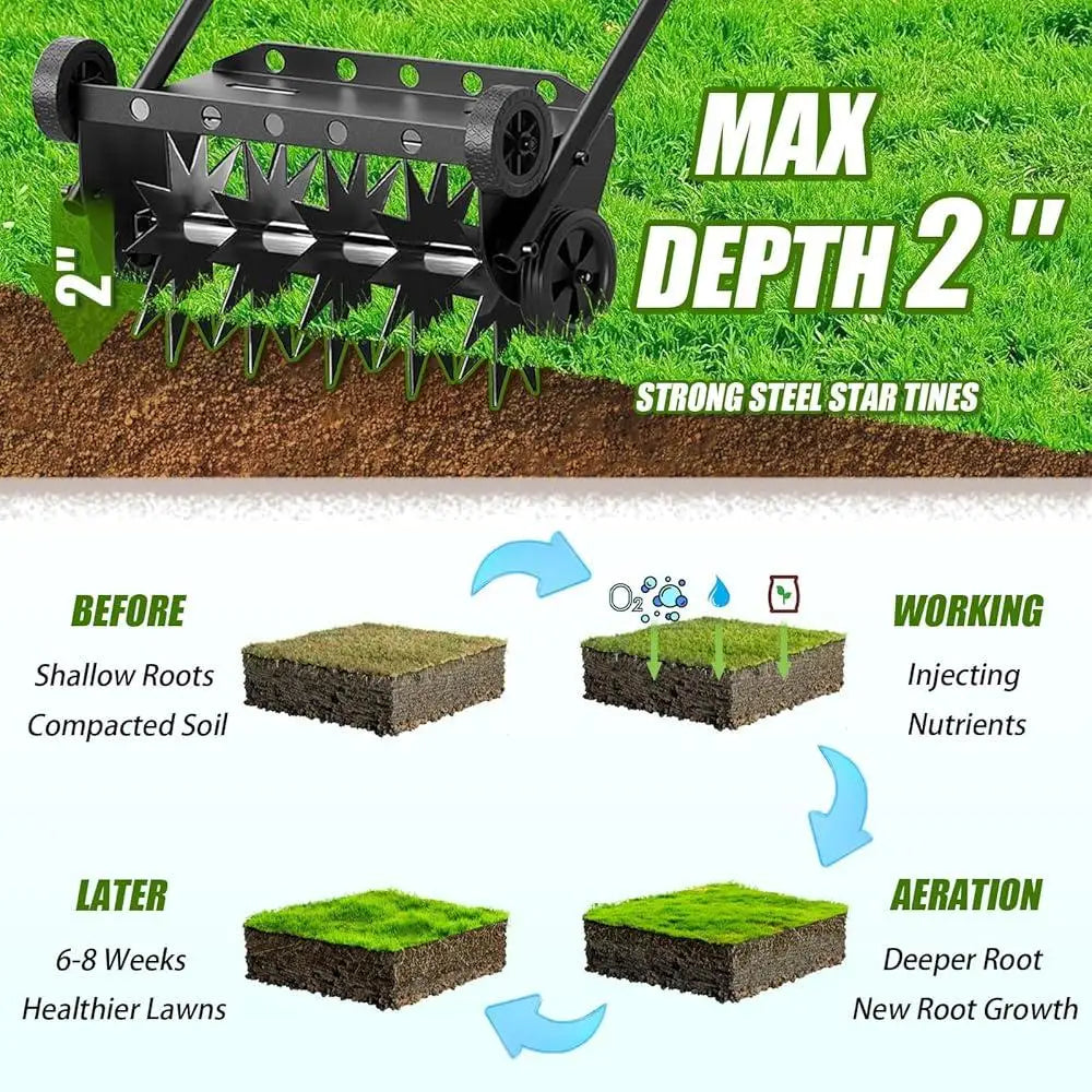 XMSJ Lawn Aerator Tool Heavy Duty Spike Wheels Garden