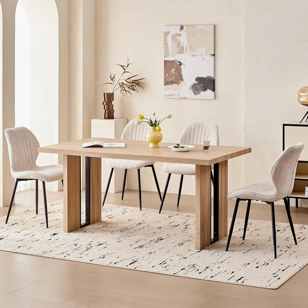Angduo Five Piece Dining Set With Boucle Chairs Modern