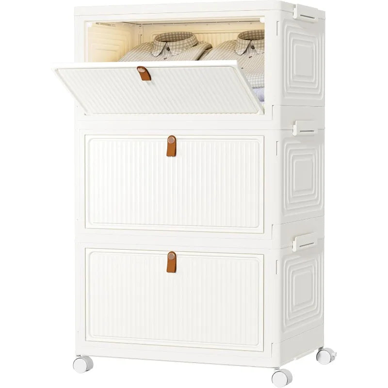 HUANHUICN Stackable Closet Storage Bins Foldable With Lid