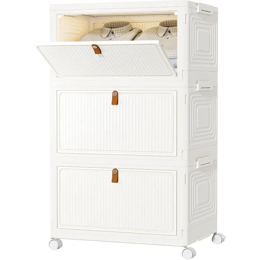 HUANHUICN Stackable Closet Storage Bins Foldable With Lid