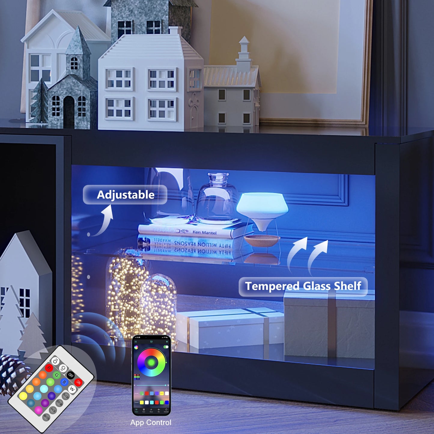 63" LED TV Stand for TVs Up To 70 Inch, Modern Entertainment Centre with Power Outlet TV Shelf with Storage Cabinet