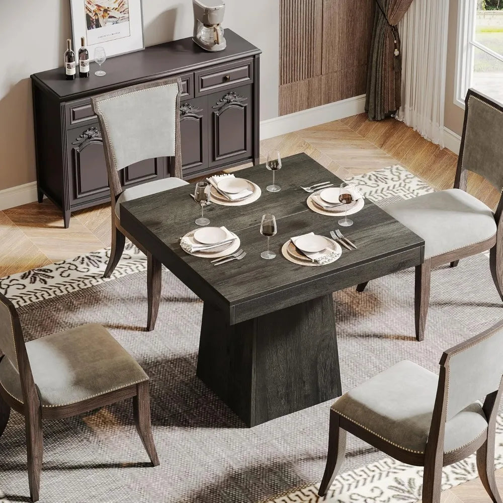 Square Dining Table for 4, 31.5-Inch Small Kitchen Table with Sturdy Pedestal Base, Farmhouse Dinner Table for Dining Room, Liv