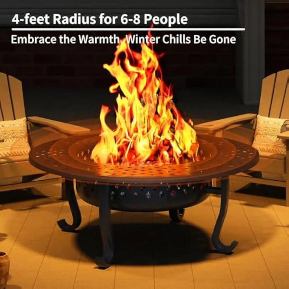43 Inch Fire Pit with 2 Grill for Outside, Outdoor Wood Burning Firepit with Lid, Metal Round Table for Backyard Patio Garden Pi
