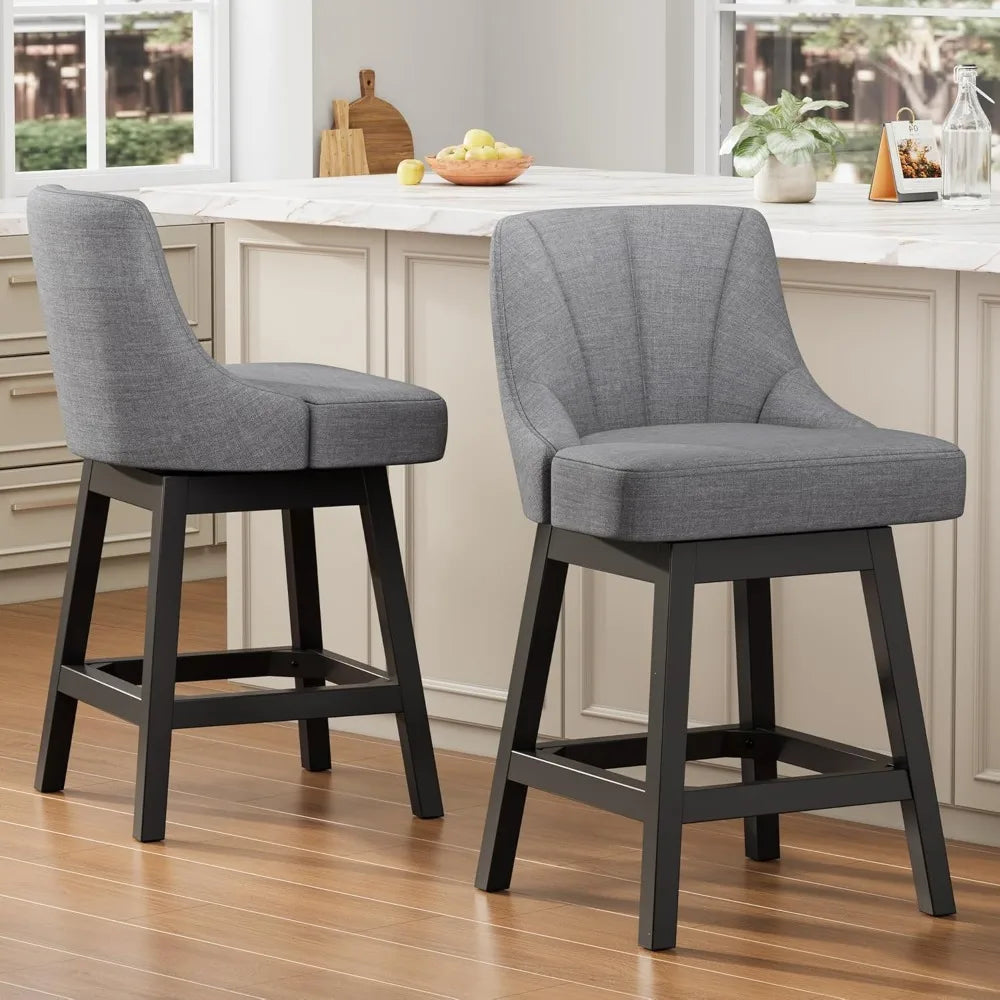 2025 Upgraded Swivel Bar Stools with Backs, 26" Counter Height Bar Stools Set of 2, Linen Fabric Upholstered Counter Barstools w