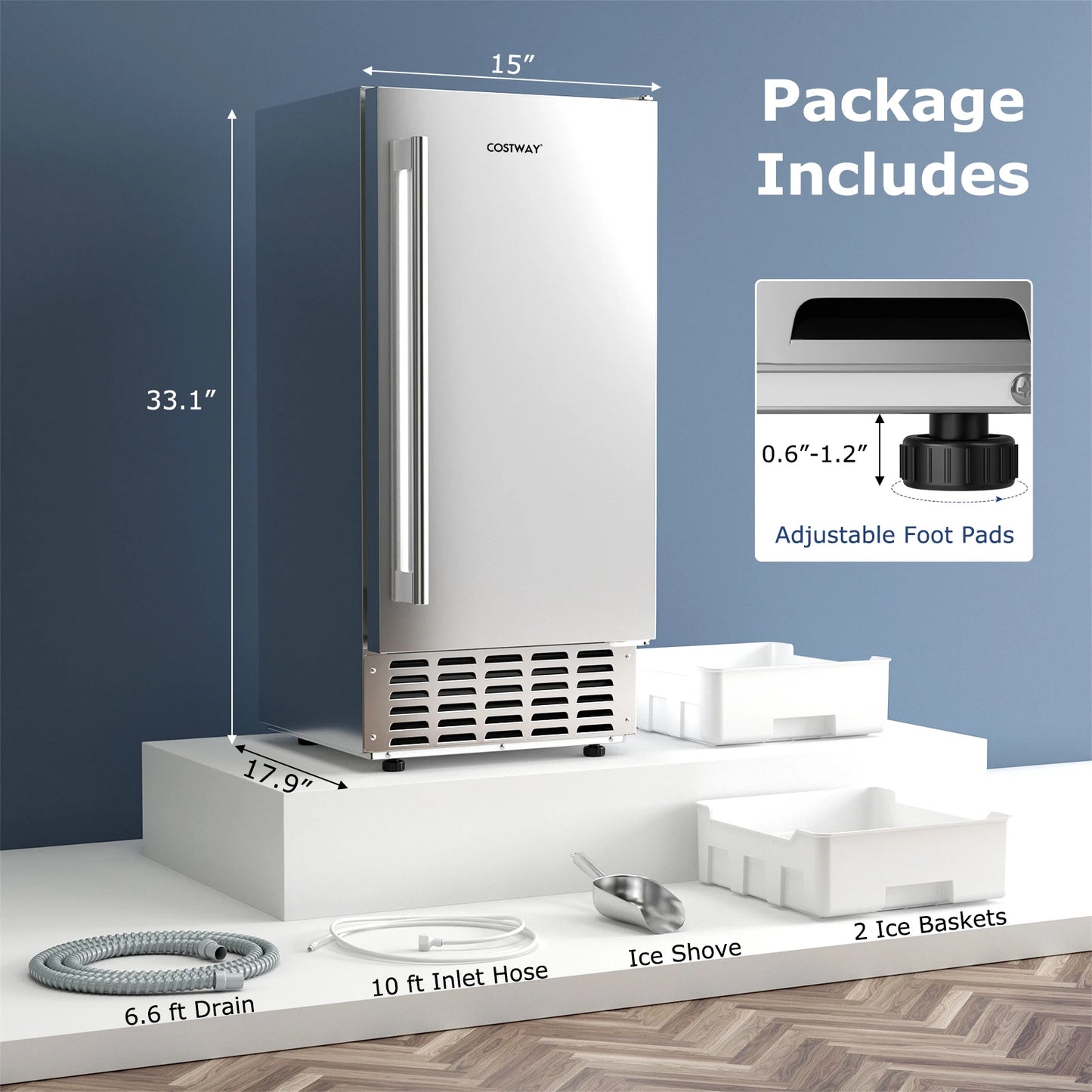 Under Counter Nugget Ice Maker with Self Cleaning 80 lbs Day