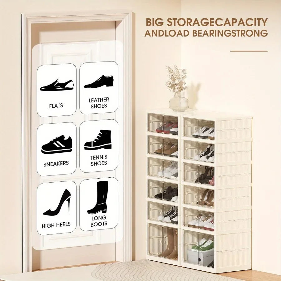Feature Portable Shoe Storage Rack With Magnetic Clear Door