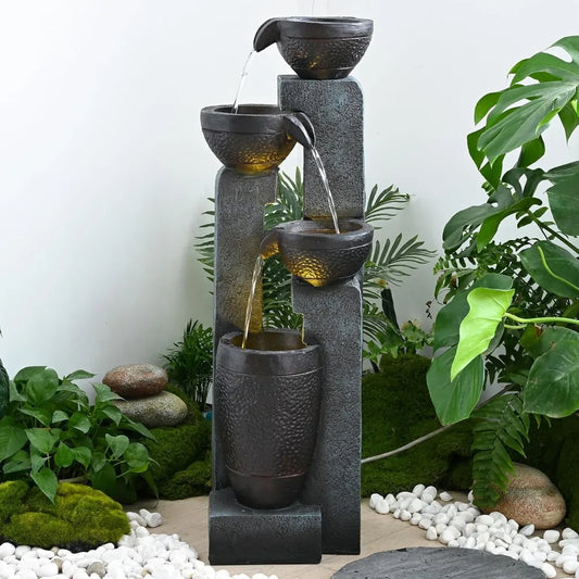 Hamiedun 4 Tier Outdoor Garden Water Fountain Resin Decor
