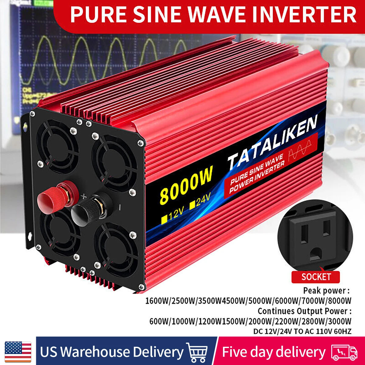 TATALIKEN Pure Sine Wave Inverter 10000W DC To AC Portable