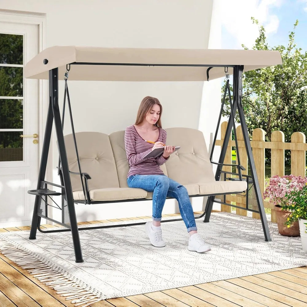 Angduo Patio Swing MCombo 3 Seat With Adjustable Canopy