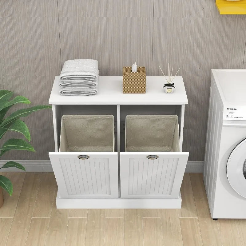 Hign-Concerned Two-Compartment Laundry Sorter Cabinet