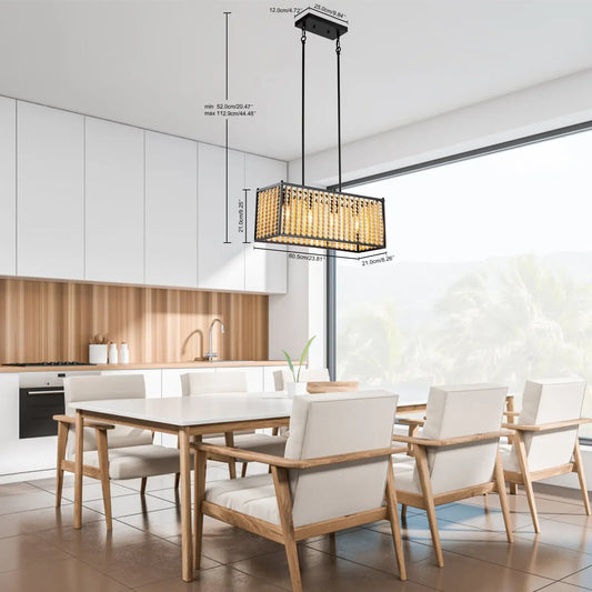 Boho Wood Bead Ceiling Light – Farmhouse Pendant Chandelier Lamp  home decor