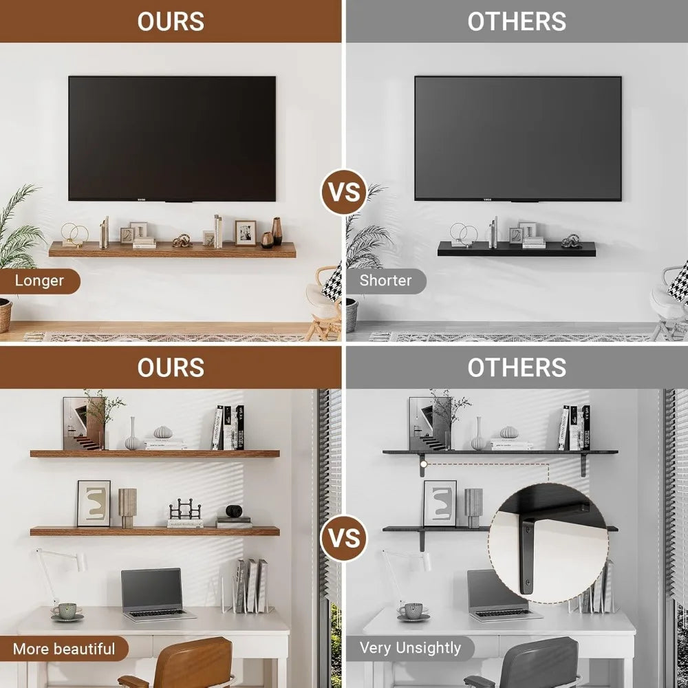 55 Inch Long Floating Shelves for Wall,9.3" Deep Walnut Floating Shelves Set of 2,Large Display Shelf & Storage Shelf,Wall Shelv