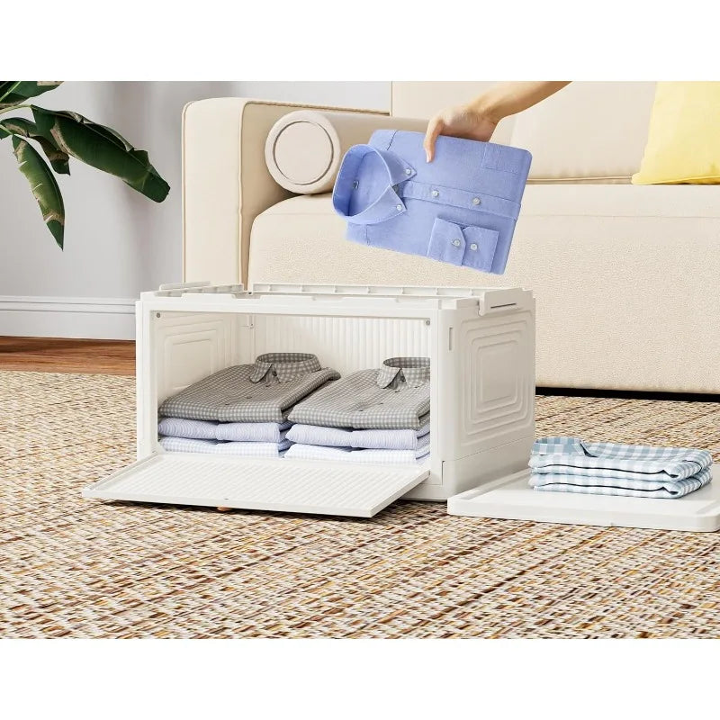 HUANHUICN Stackable Closet Storage Bins Foldable With Lid